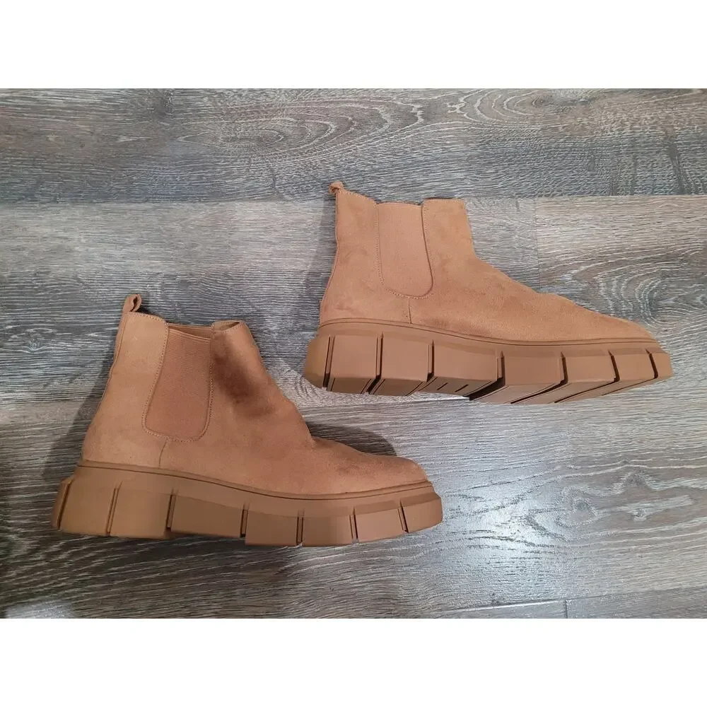 BP Niya Tan Faux Suede Chunky Lug Sole Chelsea Ankle Boots womens size‎ 10 #3